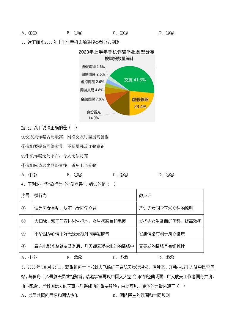 2024年中考押题预测卷01（湖南卷）道德与法治（考试版）A402