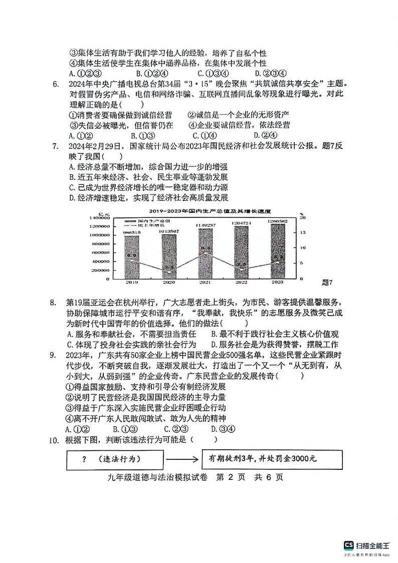2024年广东省汕尾市海丰县中考模拟道德与法治试卷第2页