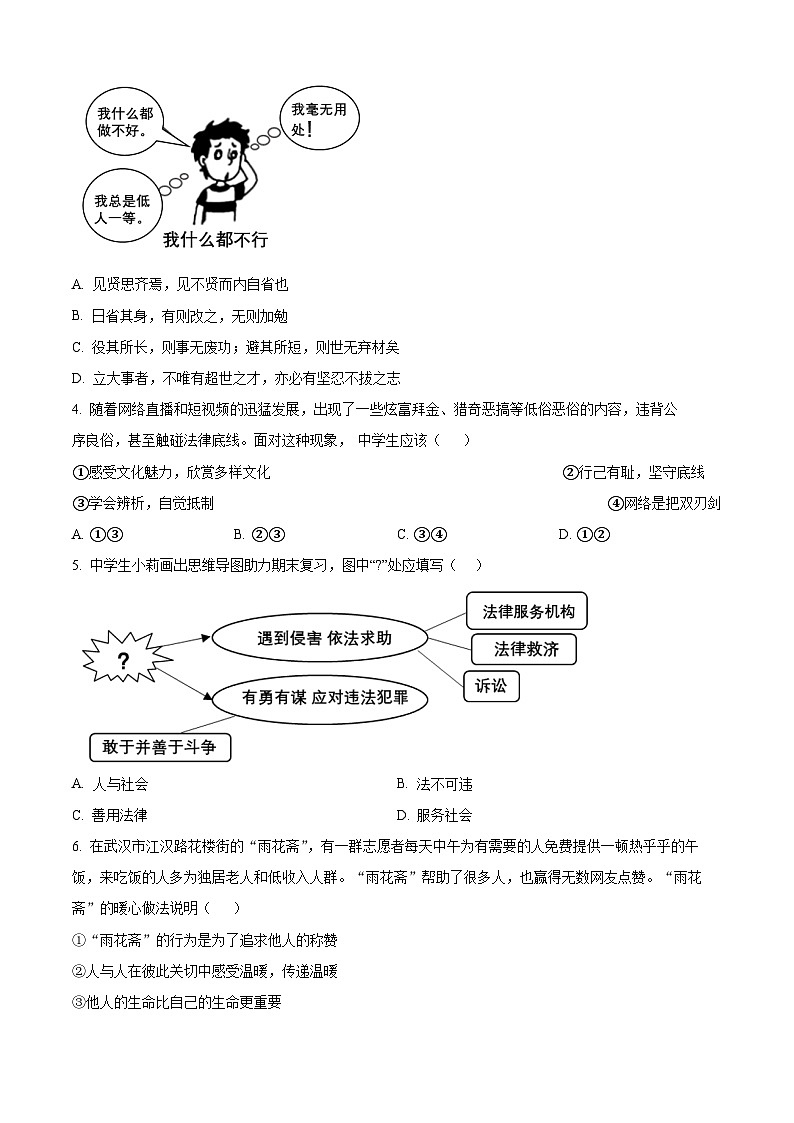 2024年湖北省初中学业水平考试模拟（八）道德与法治试题（解析版+原卷版）02