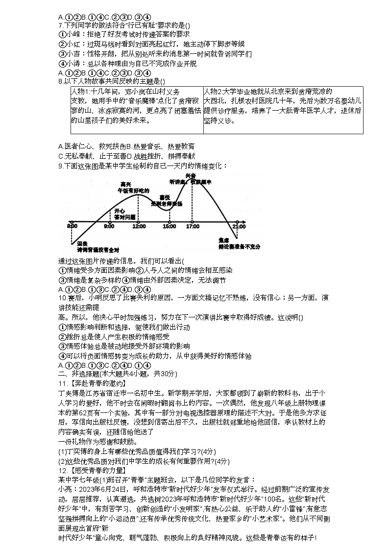 内蒙古呼和浩特市新城区2023-2024学年七年级下学期期中道德与法治试卷（含答案）02