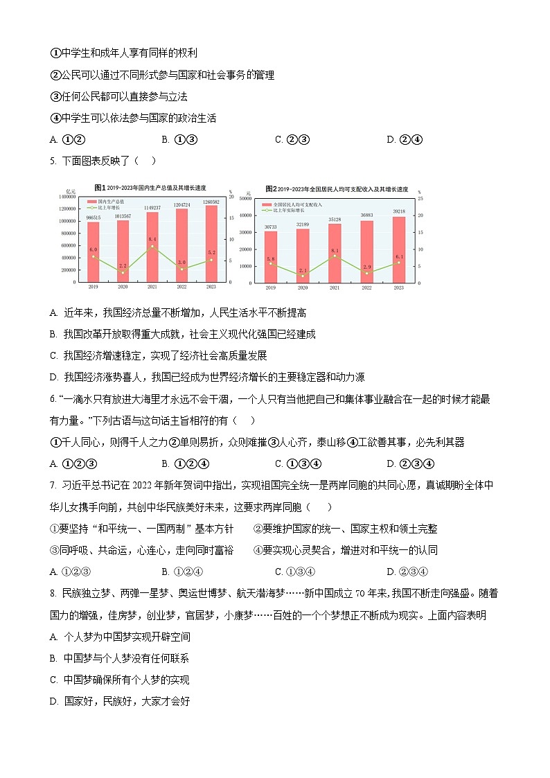 2024年河南省信阳市固始县第一初级中学中考二模道德与法治试题（原卷版+解析版）02