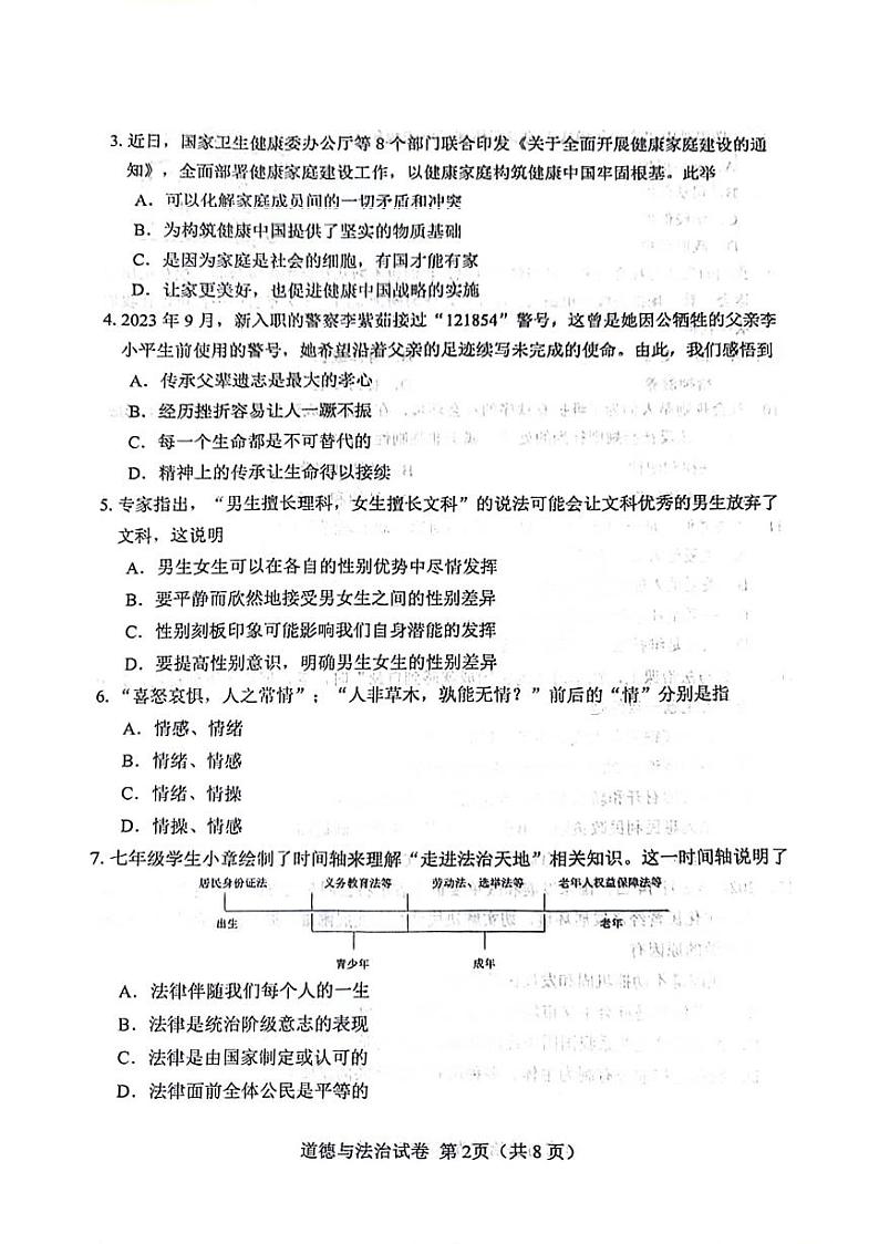 2024年天津市河北区中考二模道德与法治试卷第2页