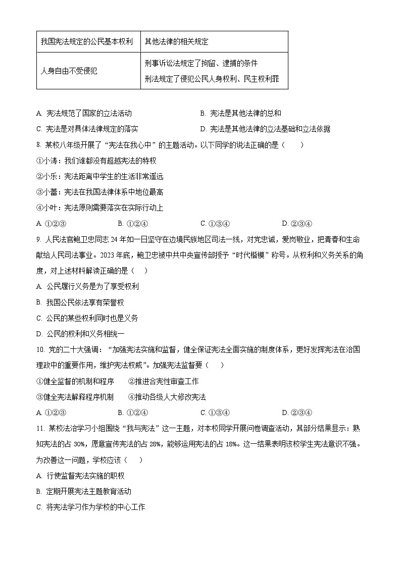 广西南宁市青秀区2023-2024学年八年级下学期期中道德与法治试题（原卷版）第3页