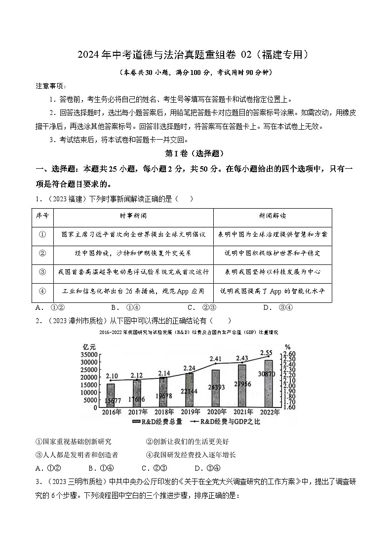真题重组卷02（福建专用）-2024年中考道德与法治真题重组卷01