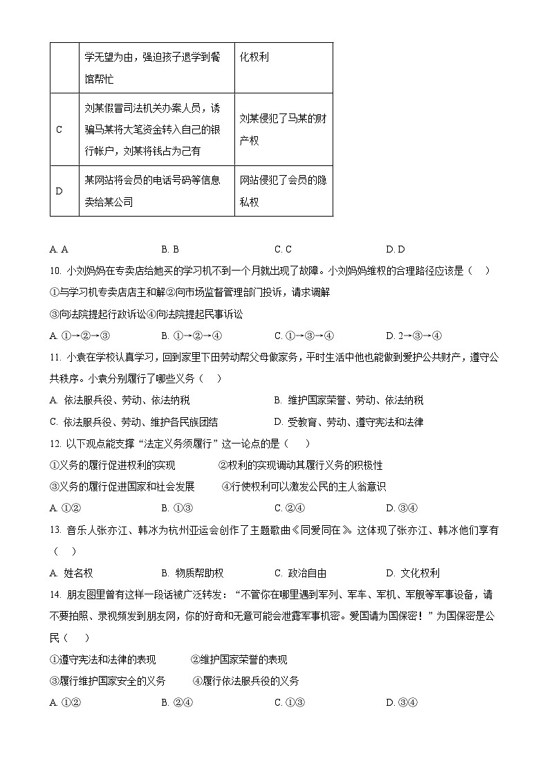 山东省威海荣成市16校联盟（五四制）2023-2024学年八年级下学期期中道德与法治试题（原卷版）第3页