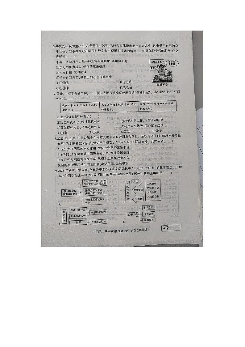 2024年山东省临沂市费县中考二模道德与法治试题02