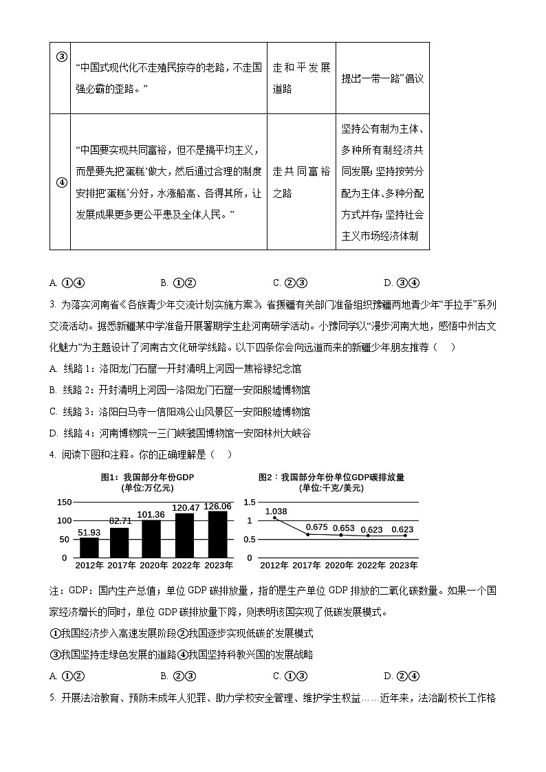 2024年河南省濮阳市中考二模道德与法治试题（原卷版+解析版）02