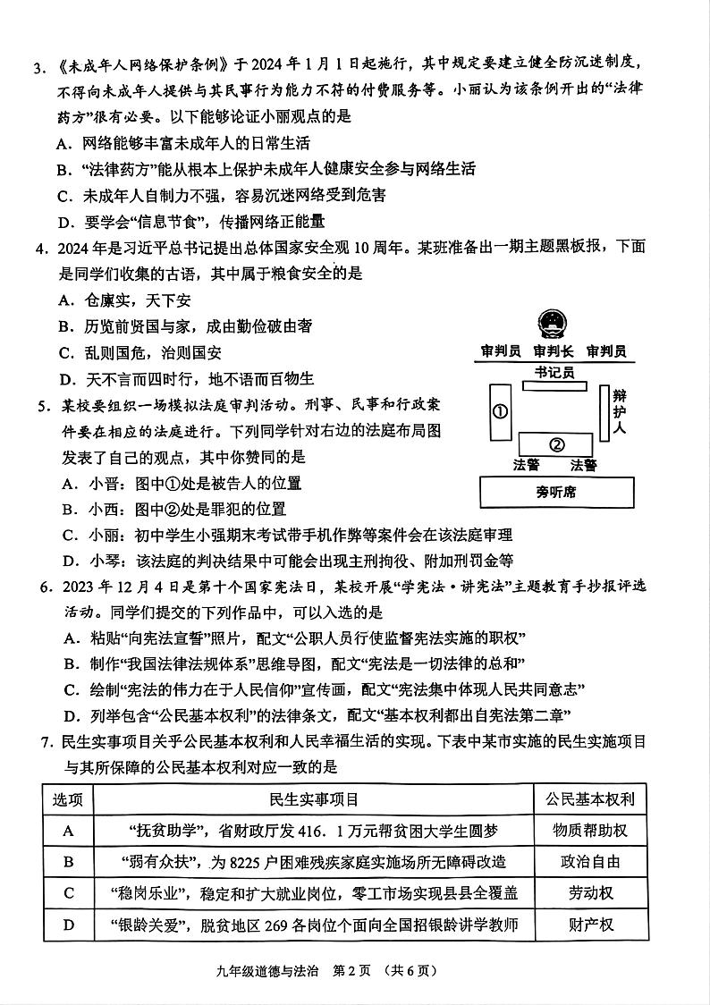 2024年山西省晋中市平遥县中考二模道德与法治试题02