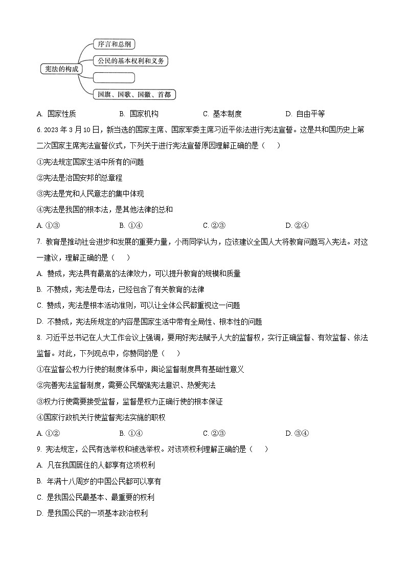 河南省周口市沈丘县2023-2024学年八年级下学期期中道德与法治试题（原卷版+解析版）02