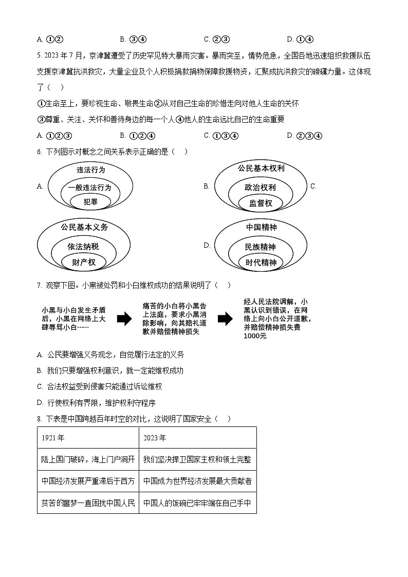 2024年安徽省固镇县王庄镇中学等校中考三模道德与法治试题（原卷版）第2页