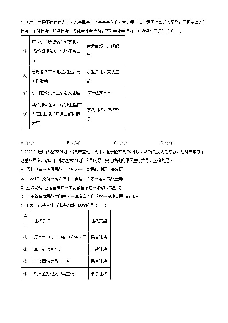 2024年广西初中学业水平模拟测试（四）道德与法治试题（原卷版+解析版）02