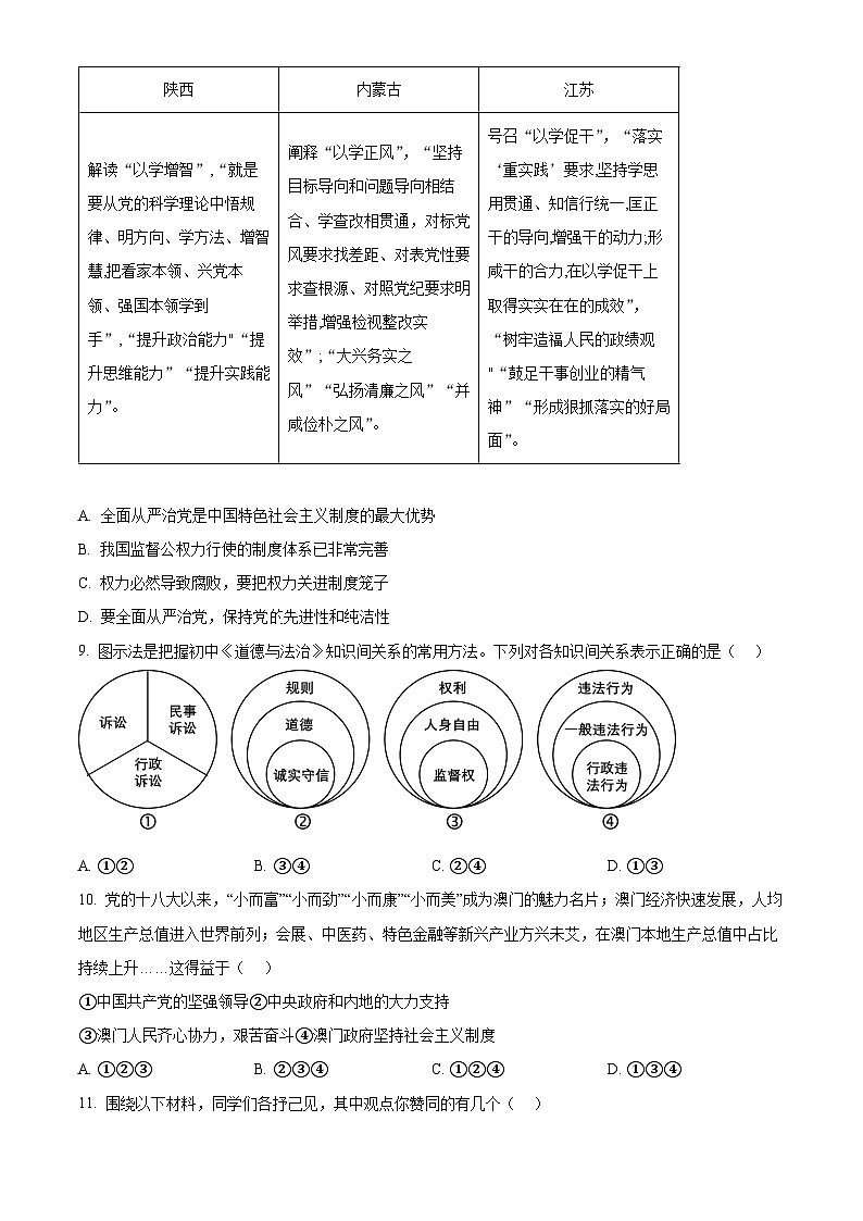2024年陕西省渭南市蒲城县中考二模道德与法治试题（原卷版）第3页