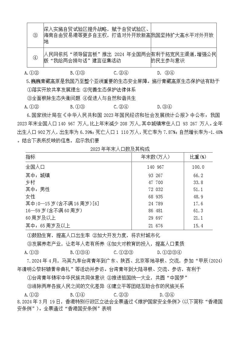 2024年河南省周口市沈丘县中考三模道德与法治试题02