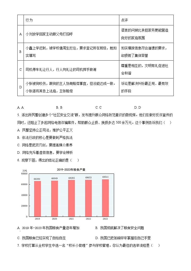 2024年河南省南阳市邓州市中考二模道德与法治试题（学生版）第2页