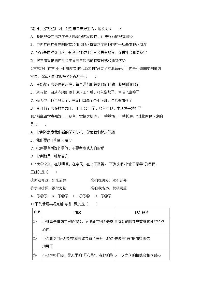 辽宁省锦州市黑山县2023-2024学年八年级下学期期中质量检测政治试题第3页
