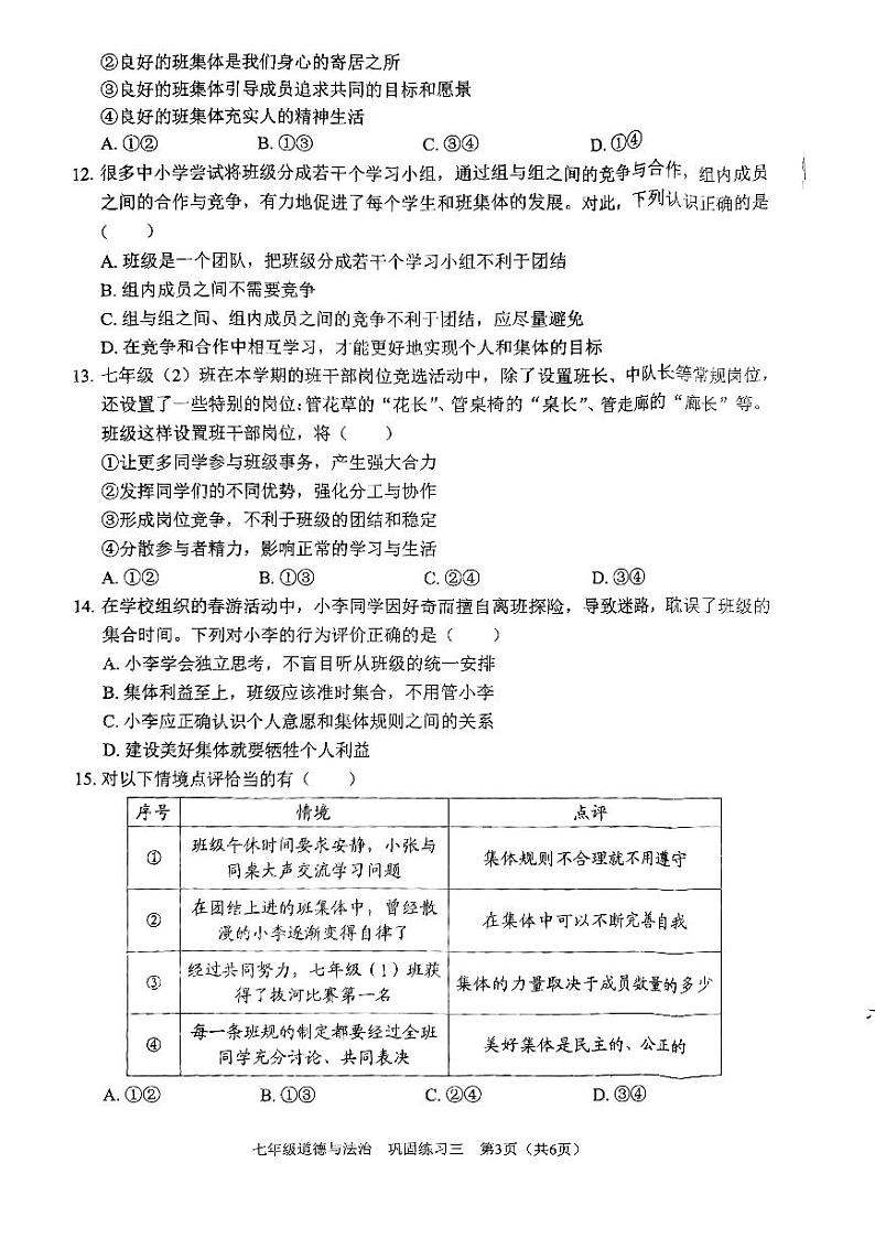 广东省深圳市龙华区万安学校2023-2024学年七年级下学期5月月考道德与法治试题第3页