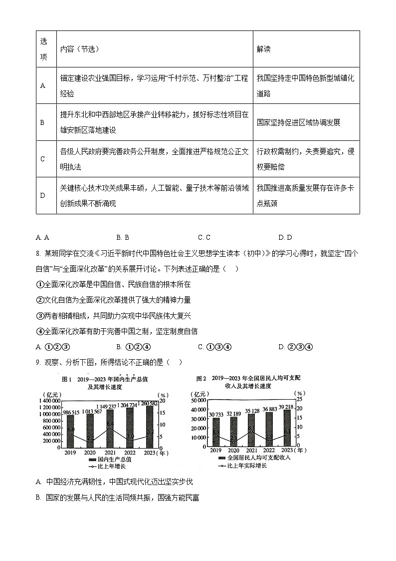 2024年河南省漯河市临颍县中考二模道德与法治试题（学生版）第3页