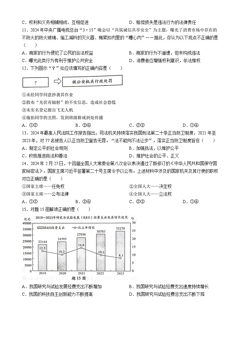2024年广东省惠州市惠城区中考二模道德与法治试题第3页