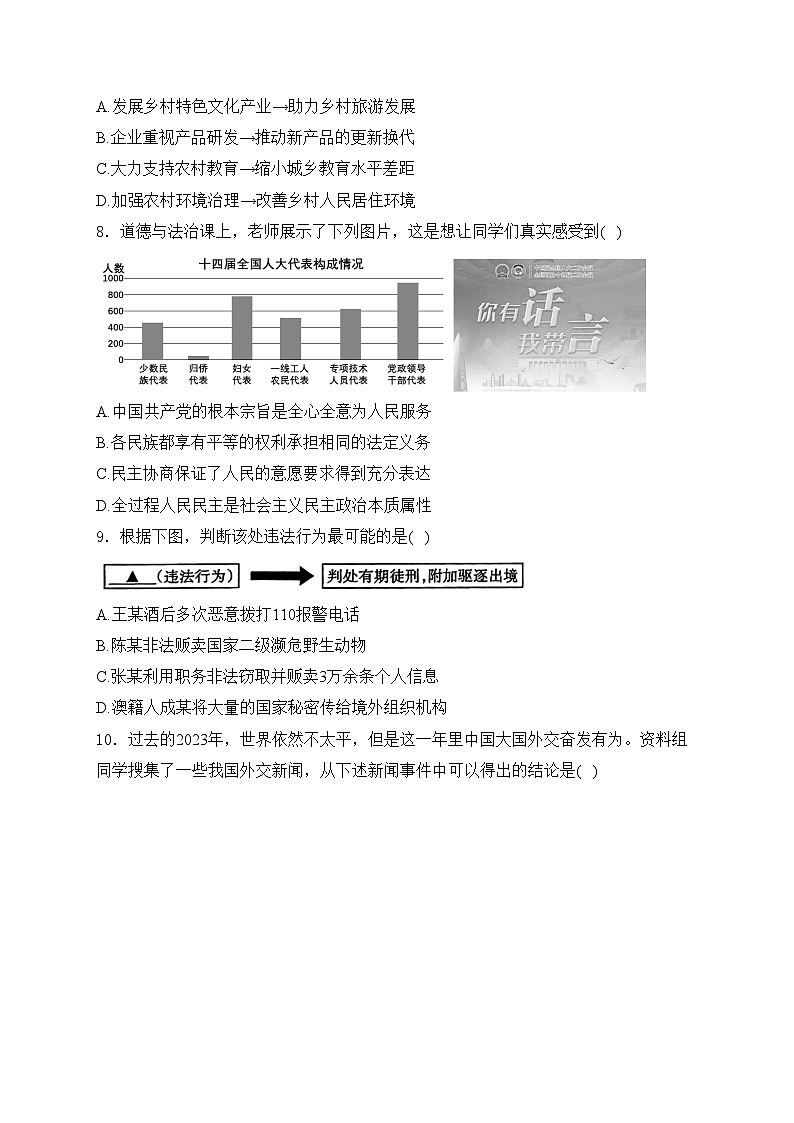 山西省晋中市太谷区2024届中考二模道德与法治试卷(含答案)第3页