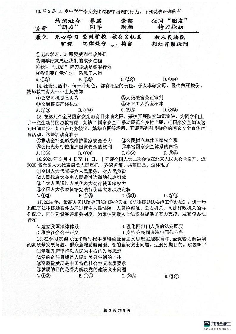 2024年福建省晋江市松熹中学中考适应性模拟道德与法治试卷03