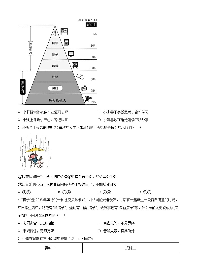 2024年陕西省榆林市榆阳区中考一模道德与法治试题（原卷版）第2页