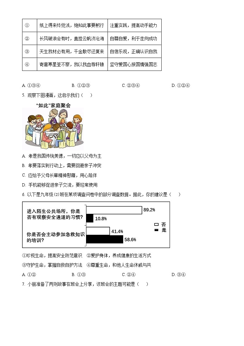 2024年陕西省渭南市富平县中考一模道德与法治试题（原卷版）第2页