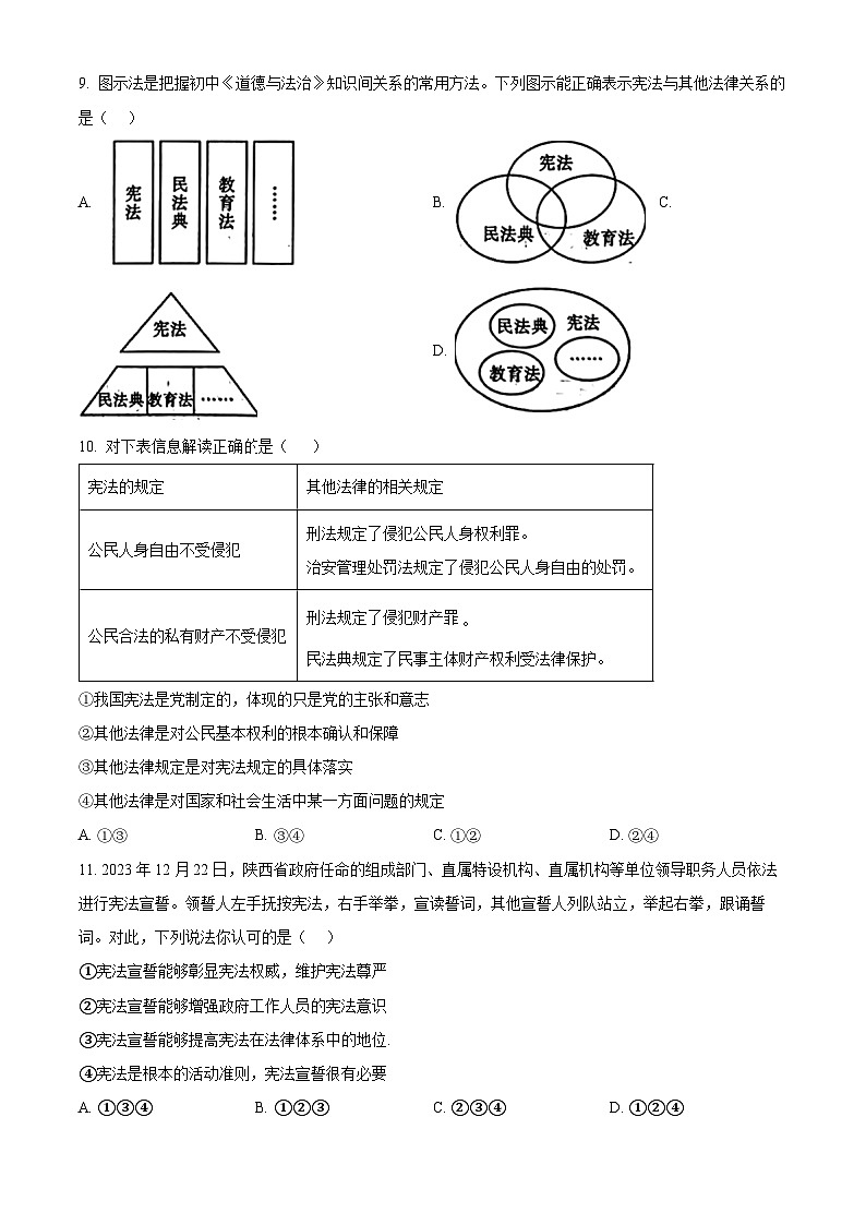 陕西省西安市蓝田县2023-2024学年八年级下学期第一次月考道德与法治试题（原卷版）03