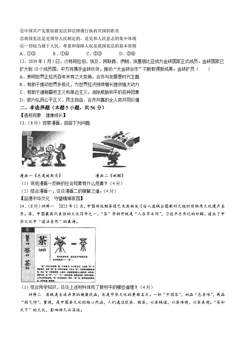 2024年安徽省安庆市石化第一中学中考二模道德与法治试题第3页