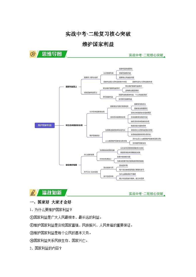 2024年道德与法治实战中考二轮复习核心突破维护国家利益 学案(含解析)第1页
