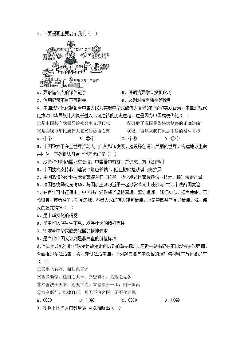 2024年河南省信阳市罗山县中考三模道德与法治试题02