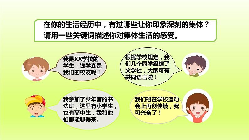 2024七下道德与法治第三单元在集体中成长第六课“我”和“我们”第1框集体生活邀请我课件（部编版）05