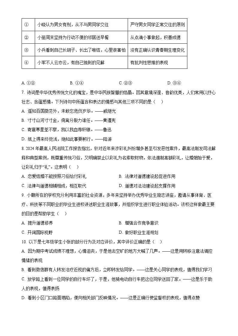 2024年辽宁省盘锦市大洼区盘锦市育才学校中考模拟道德与法治试题（原卷版）第2页