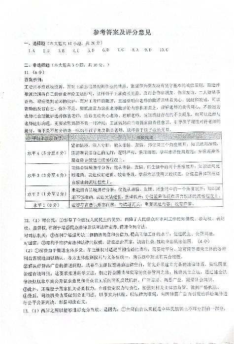 2024年重庆市育才中学教育集团初中考四模道德与法治试卷01