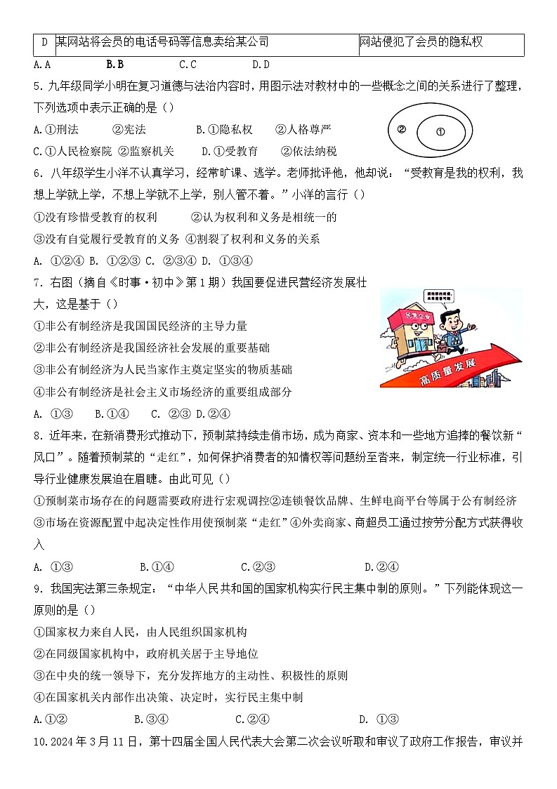 江西省南昌市第一中学教育集团2023-2024学年八年级下学期期末阶段性学习质量检测道德与法治试卷第2页