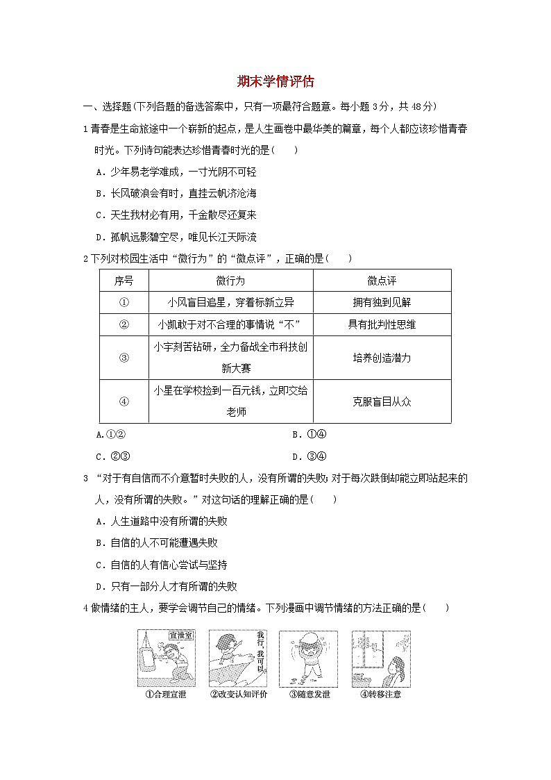 海南省2024七年级道德与法治下学期期末学情评估新人教版01