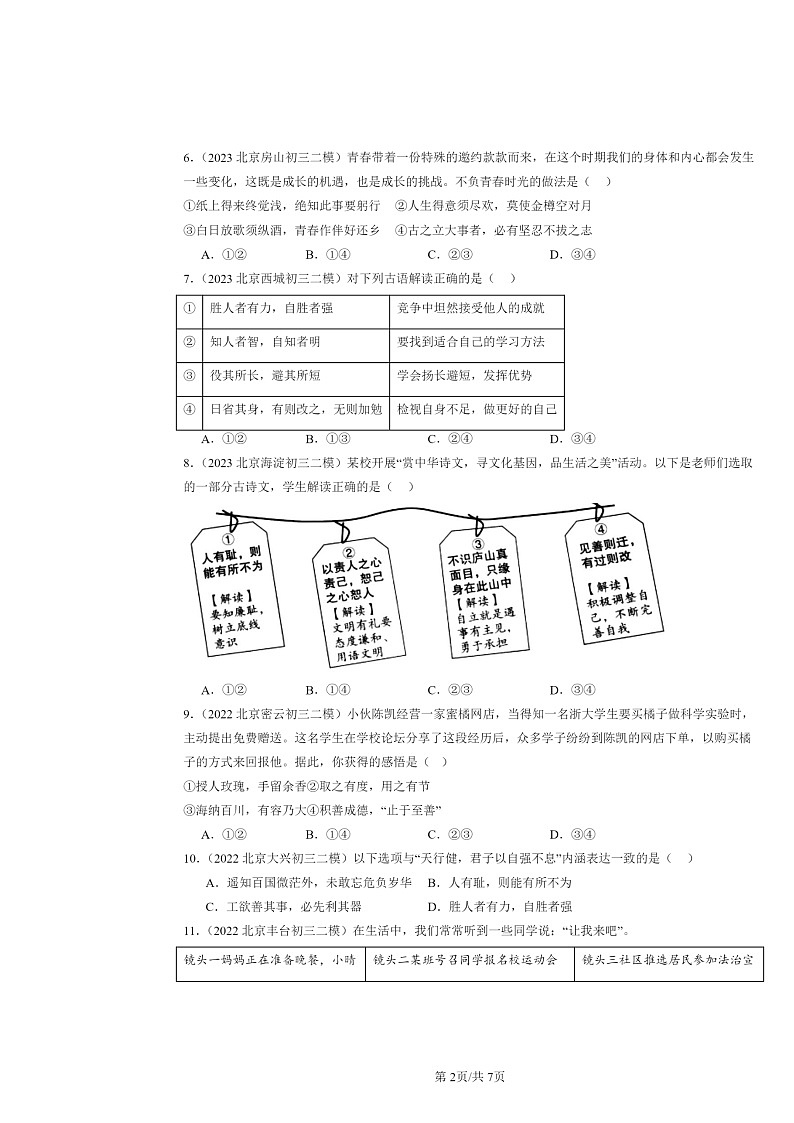 [政治][二模]2022～2024北京初三试题分类汇编：青春的证明第2页
