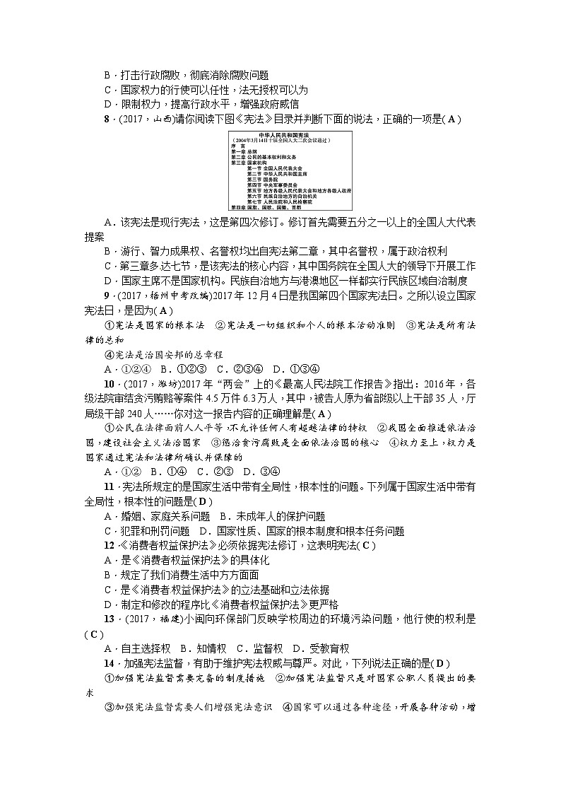 人教（部编2018版）八年级下册道德与法治第1单元坚持宪法至上单元测试（答案版）02