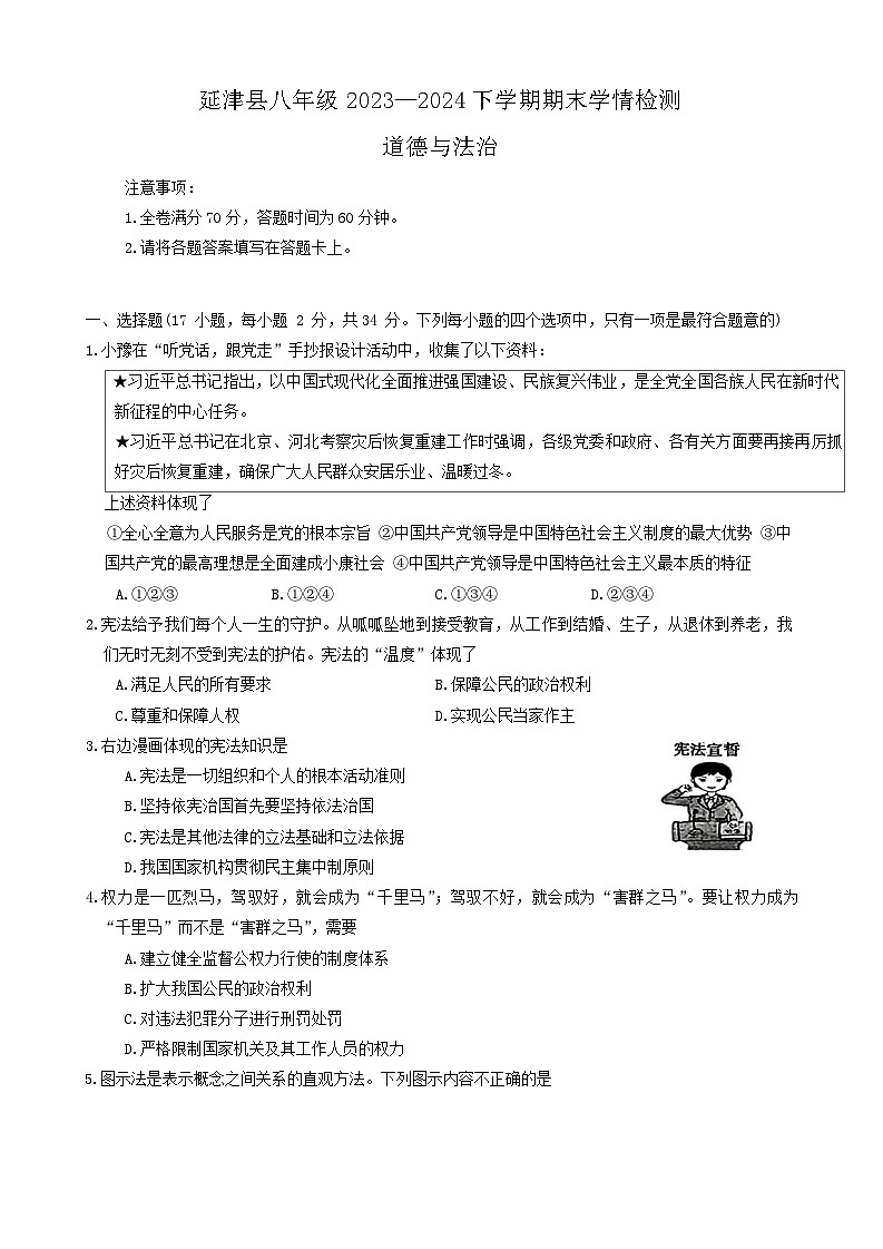 河南省新乡市延津县2023-2024学年八年级下学期期末道德与法治试卷01