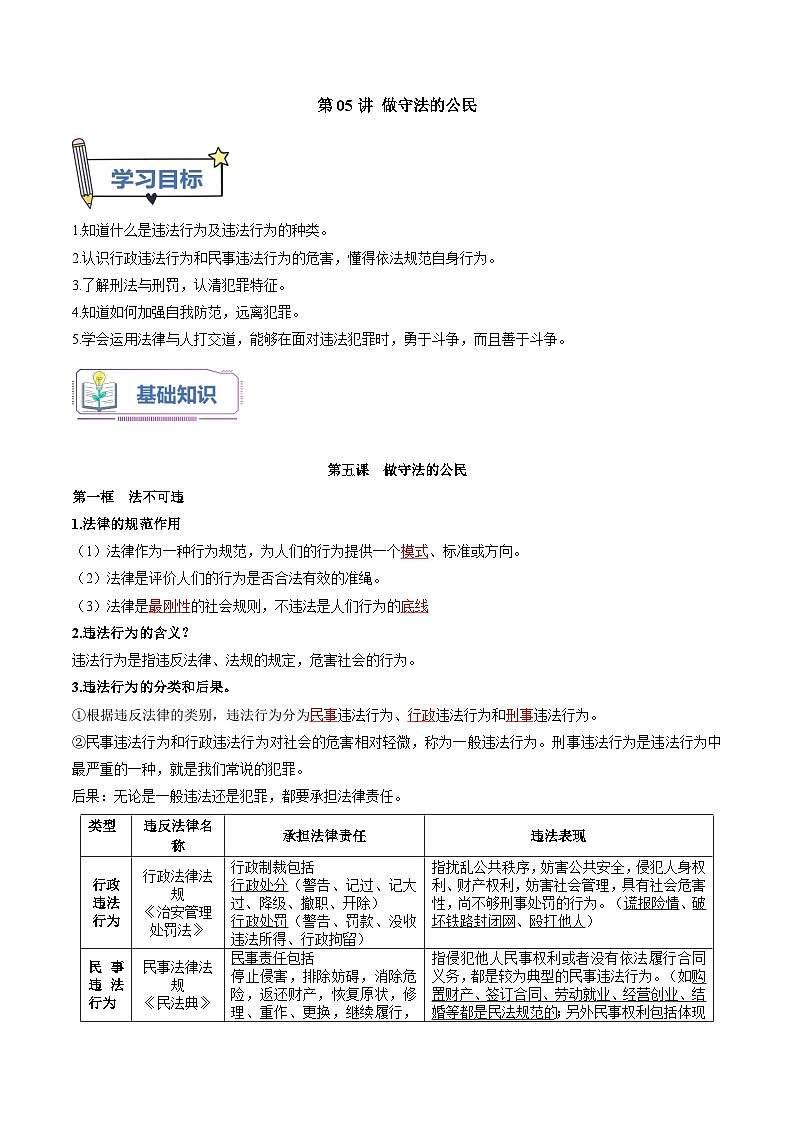 第05讲 做守法的公民（解析版）第1页