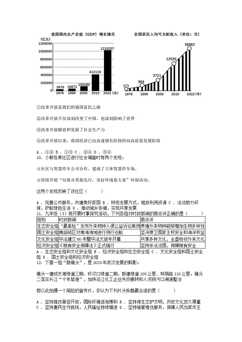 [政治]湖北省武汉市2024年中考三调适应性考试试卷03