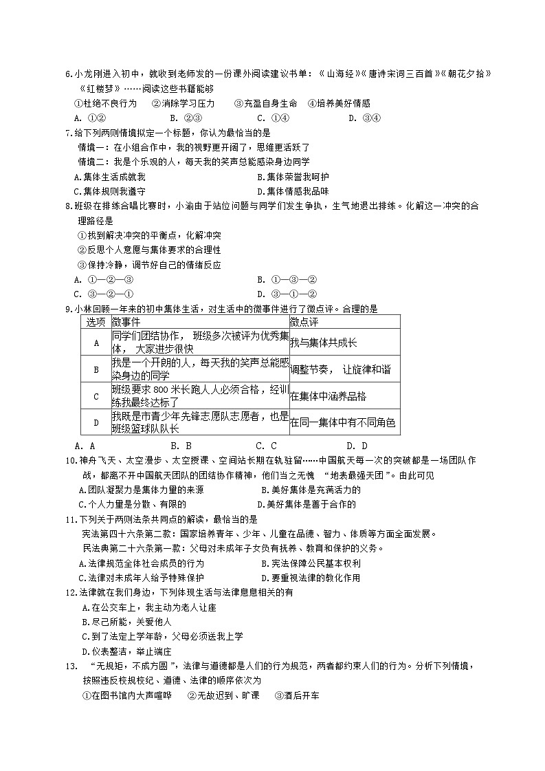 湖北省黄石市大冶市2023-2024学年七年级下学期期末考试道德与法治试卷（含答案）02