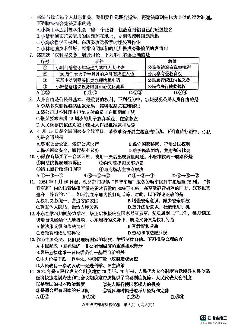 广西壮族自治区贺州市昭平县2023-2024学年八年级下学期期末道德与法治试卷02