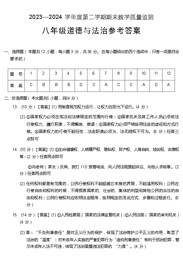 安徽省蚌埠市+2023-2024学年八年级下学期7月期末道德与法治试题01