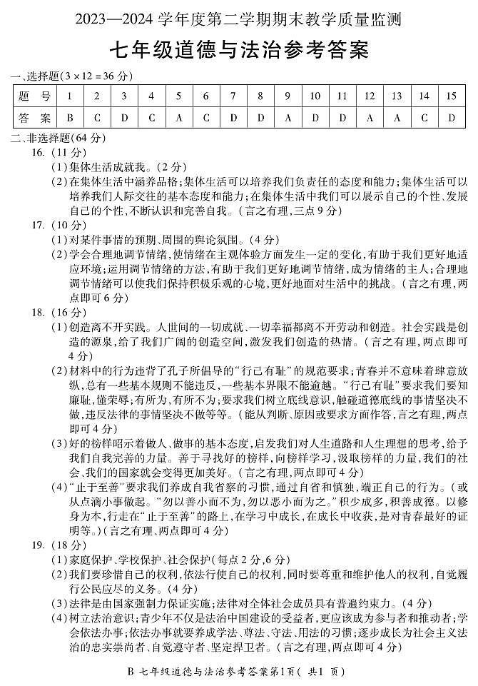 七年级政治第1页