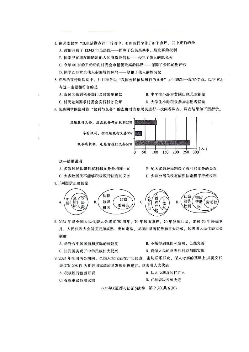 广东省茂名市直属学校2023-2024学年八年级下学期期末考试道德与法治试卷02