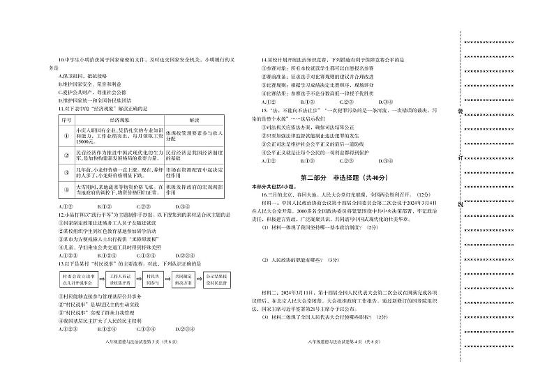辽宁省沈阳市于洪区2023-2024学年八年级下学期期末学业水平测试道德与法治试卷02