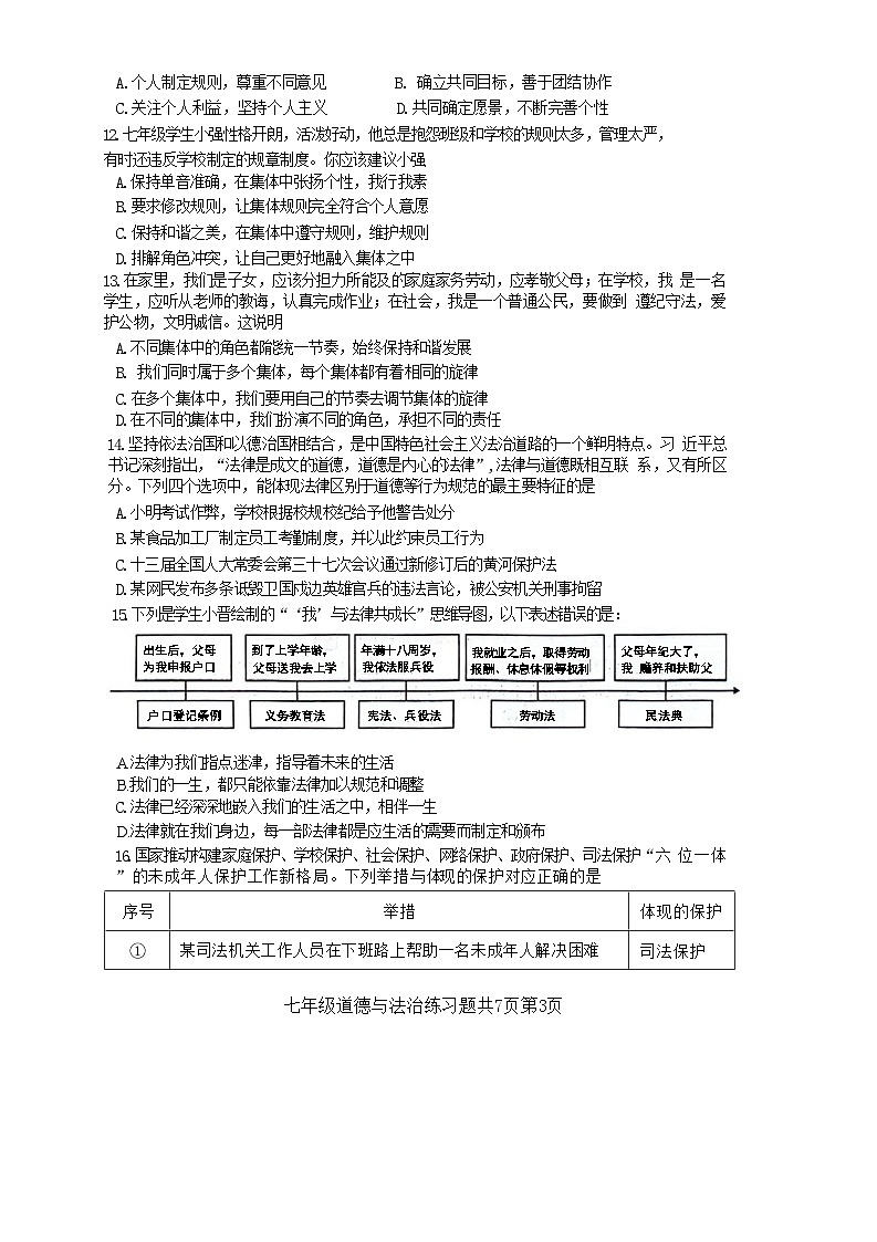 山东省泰安市岱岳区2023-2024学年七年级下学期期末考试道德与法治试题第3页