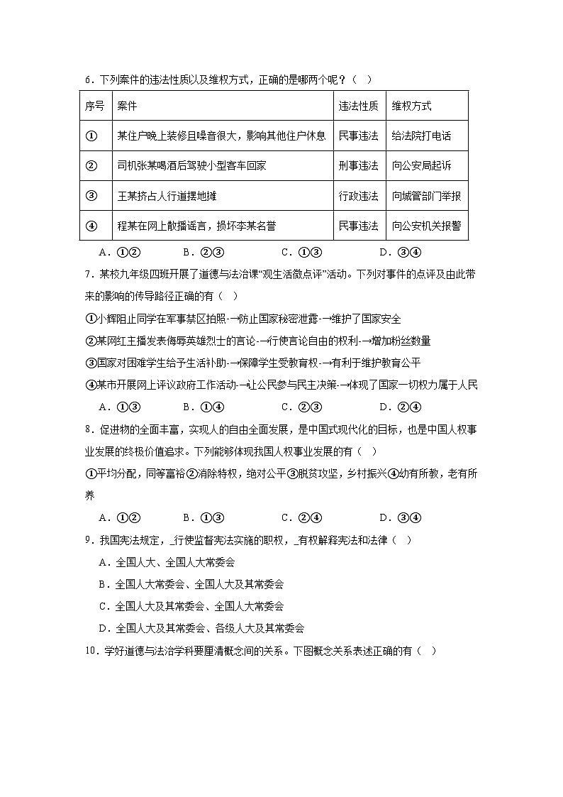 2024年广西壮族自治区钦州市共美学校中考三模部编版道德与法治试题（含解析）02