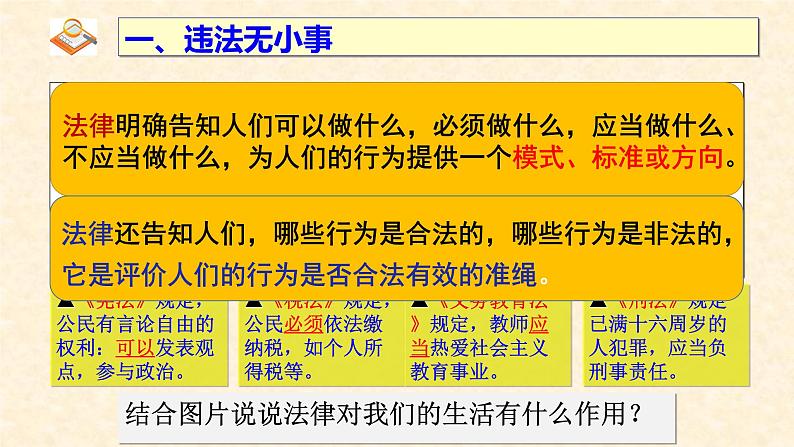 人教版 政治八年级上册第五课第一框《法不可违》课件+教案+课上练习题04