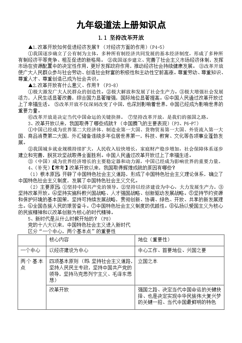 初中道德与法治部编版九年级上册全册知识点整理汇总第1页